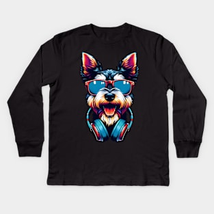 Cesky Terrier Smiling DJ: A Joyful Canine Mix Kids Long Sleeve T-Shirt